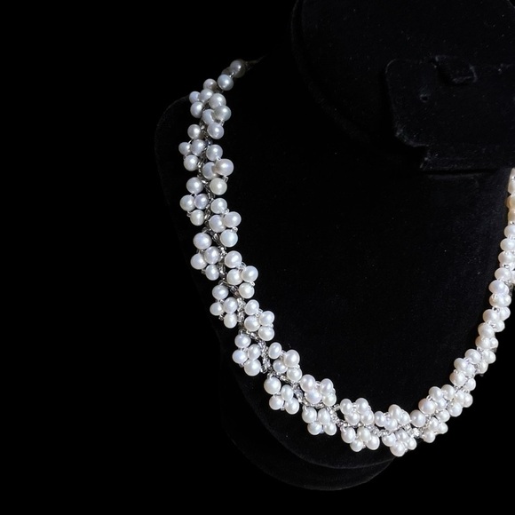 Genuine Pearl And Glass Silver Tone Seed Bead Necklace 17” - Picture 4 of 6